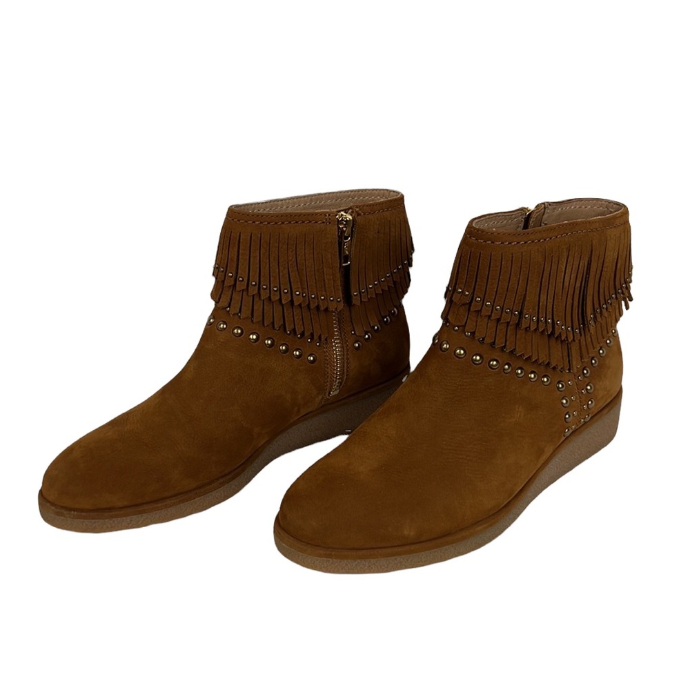UGGS Ariane Chestnut Nubuck Studded, Fringe, Western Ankle Booties 7